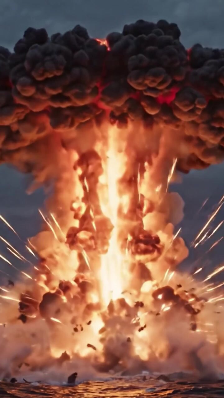 Explosive Forces Unleashed: A Powerful Display of Fire and Smoke in Two Dramatic Frames Capturing the Intensity of a Massive Detonation Event