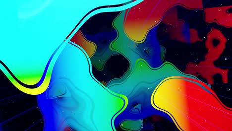 motion graphic abstract colorful looped bg modern art, fly in art space, multilayer structure with pattern, glow particles and lines. ornamental texture rainbow gradient color. motion design vj loop.