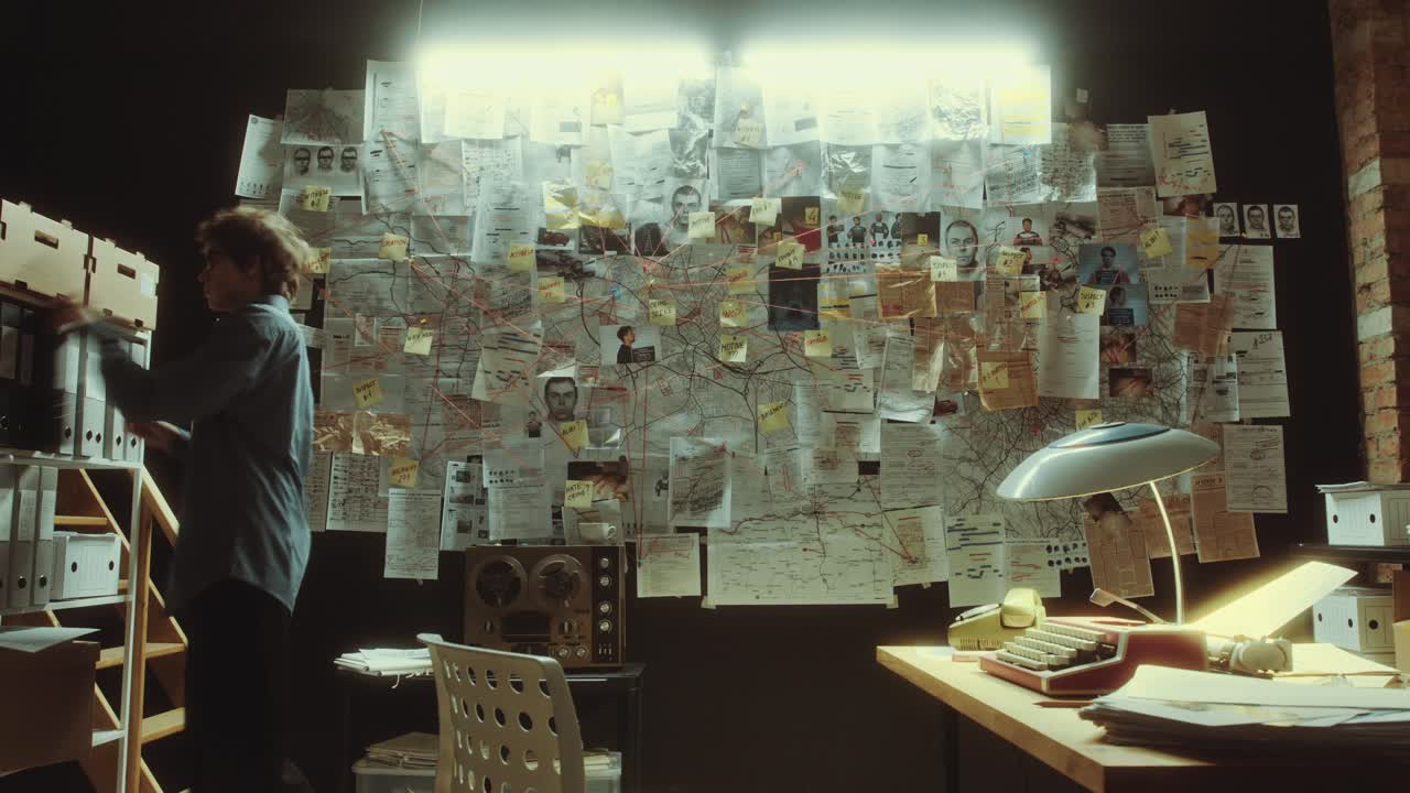 Time Lapse of Female Detective Working in the Office during Night