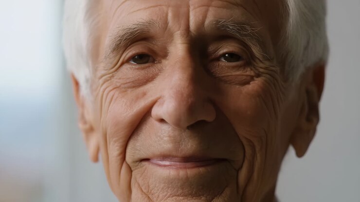 Ritratto ravvicinato di un uomo anziano sorridente