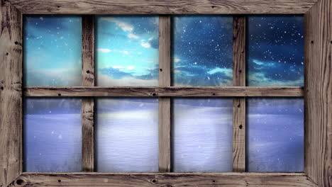 Winter scenery seen through window