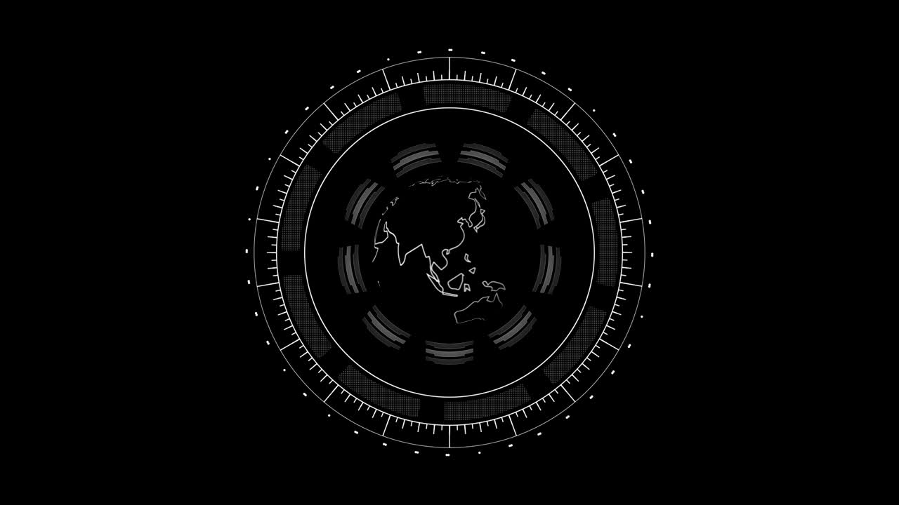 planeta tierra en la interfaz de hud blanco en negro girando 4k renderizado imágenes de video de animación.