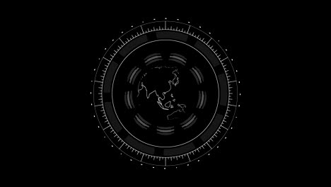 planeta tierra en la interfaz de hud blanco en negro girando 4k renderizado imágenes de video de animación.