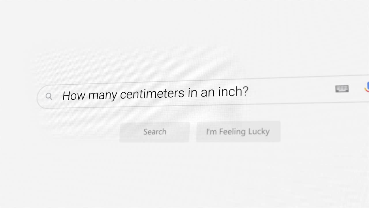 Searching for How many centimeters in an inch? on Internet browser