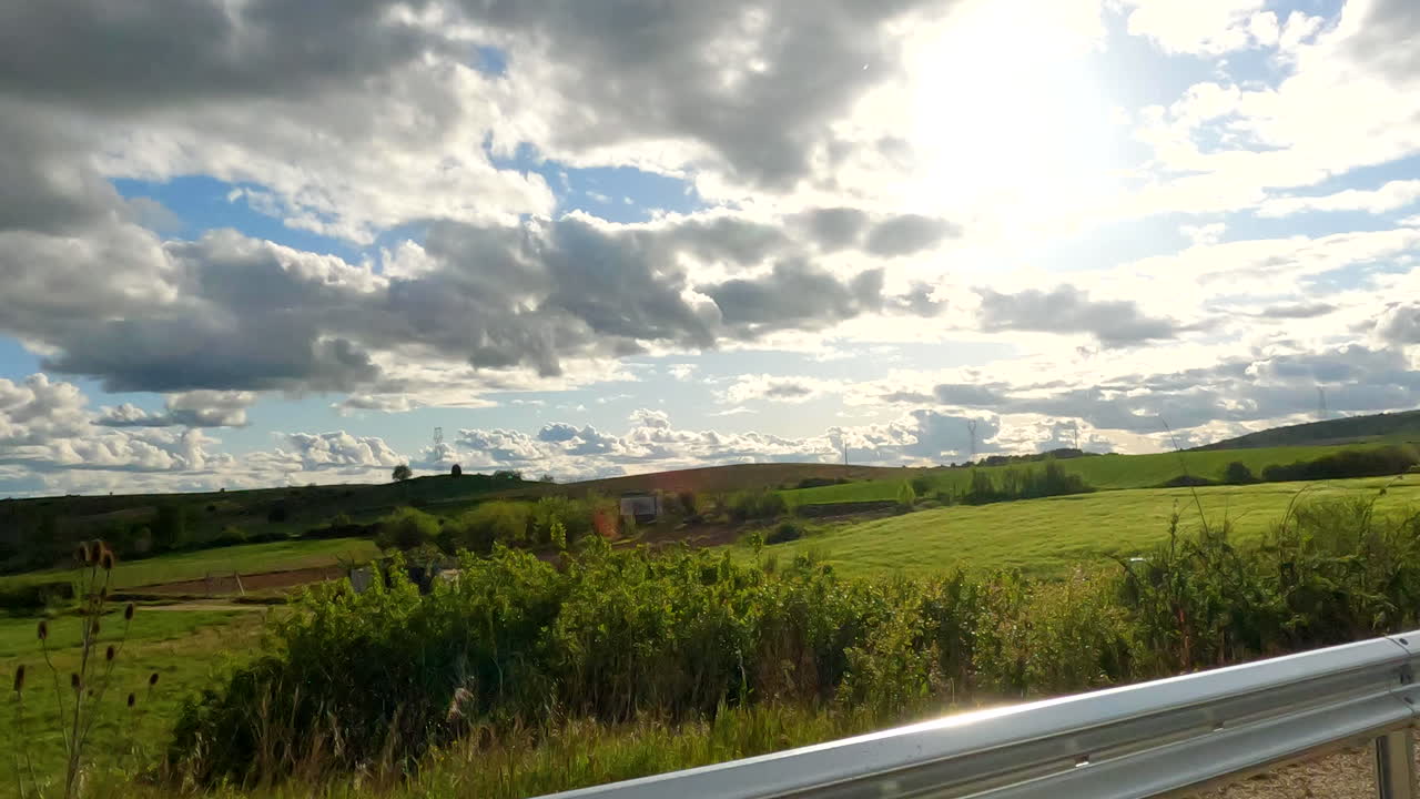 Driving POV on European Road through Spain Countryside near Penafiel