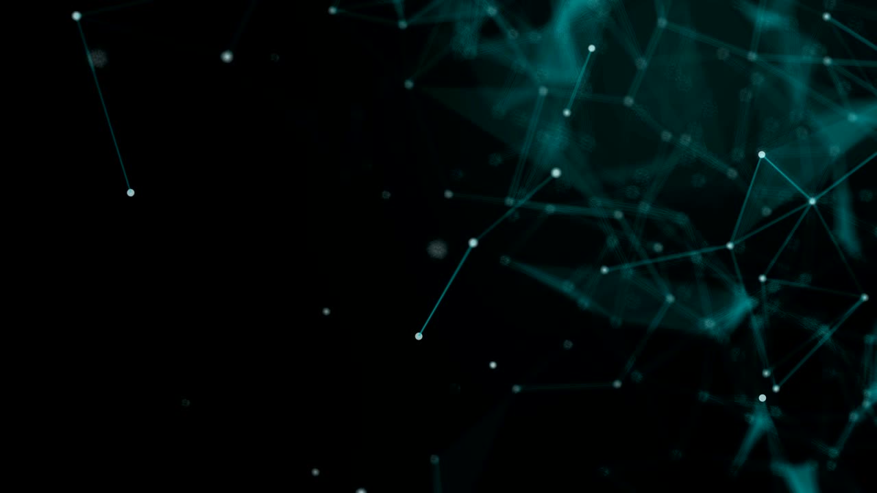 4K Abstract web background. polygon lines and dots moving randomly on dark gray/black background. Seamless loop.