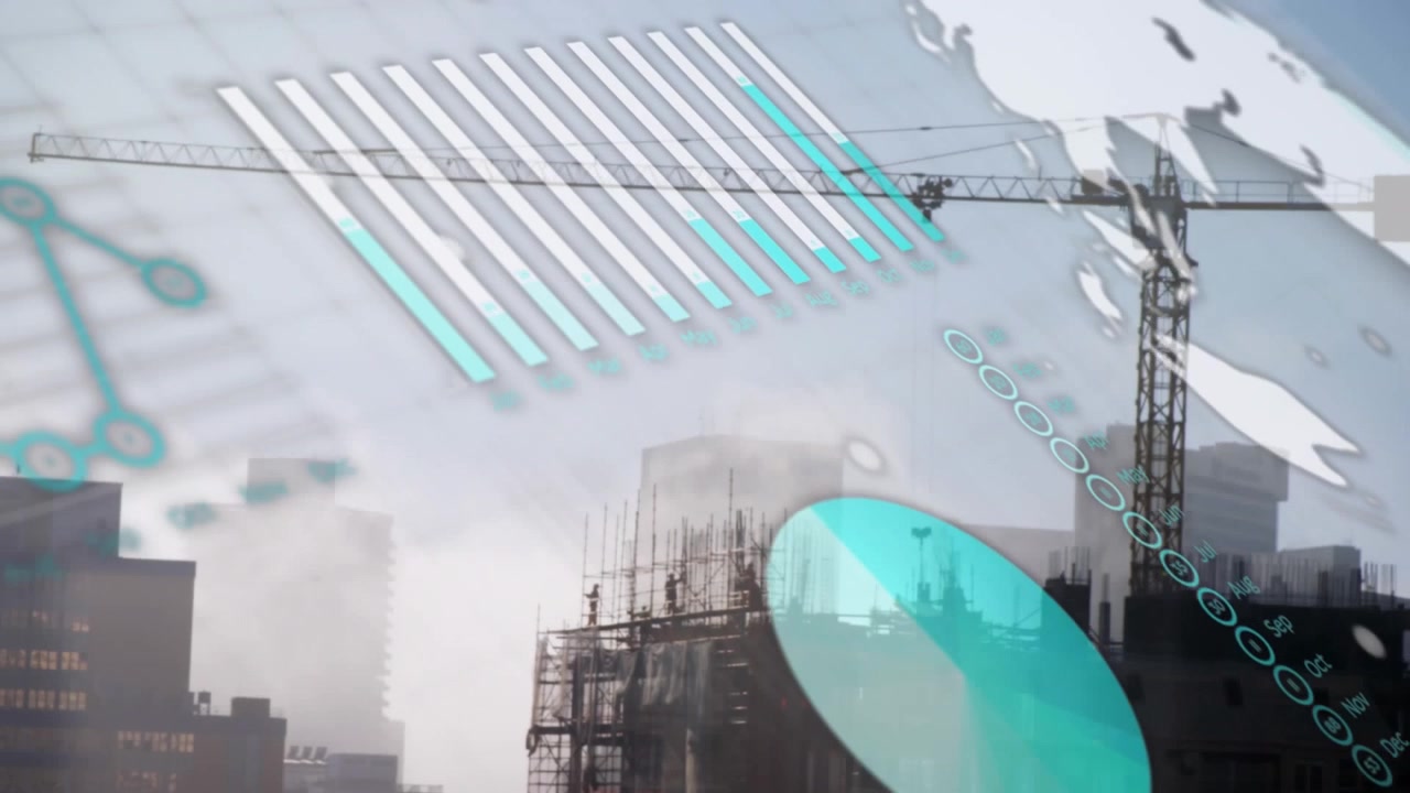 Animation of statistical data processing against construction site