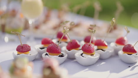 buffet in nature closeup view of delicious desserts with strawberry on table tasty meal for guests