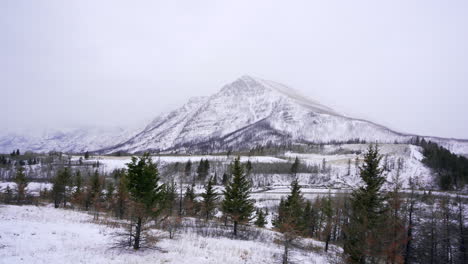 Paisaje-Nevado-En-El-Sur-De-Alberta-Canadá-Parque-Nacional-Watertown-Durante-El-Invierno-Con-Una-Montaña