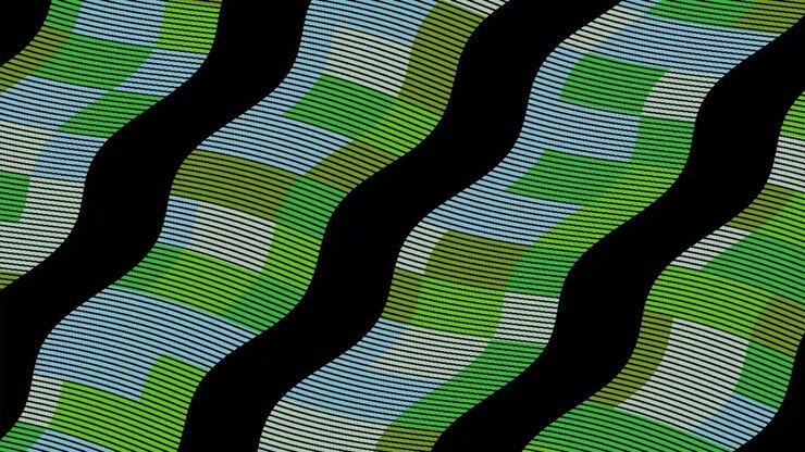 Abstract Motion Graphic with Wavy Green and Blue Geometric Lines