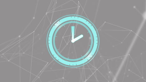 animation of clock and data processing over grey background