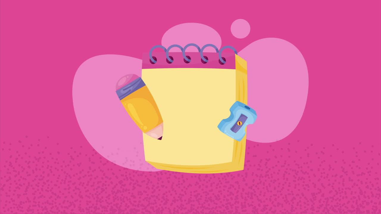 lápiz con cuaderno y animación de afilador
