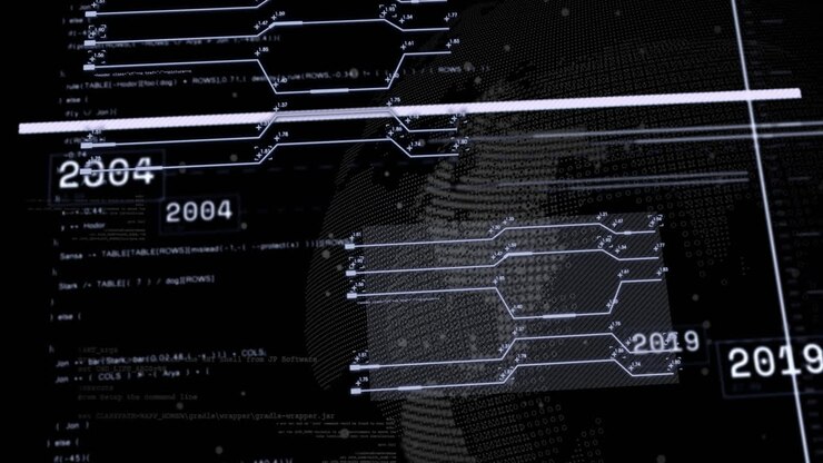 Animation of financial data processing over globe