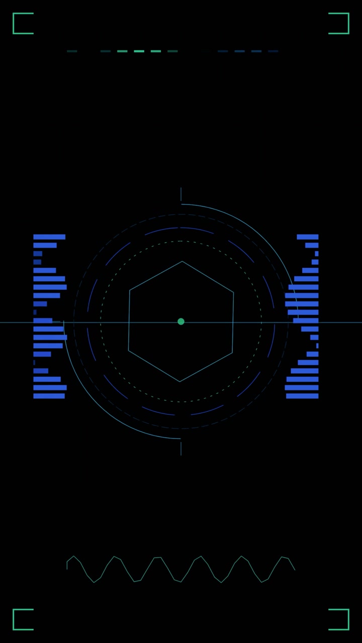 Futuristisk digital HUD-grænseflade med roterende heksagon og datavisualisering