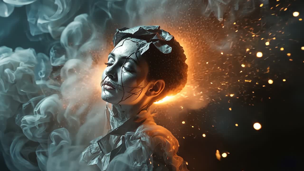 Surreal Portrait of a Woman with Smoke and Sparks
