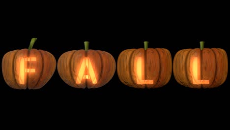 carved pumpkin letters  forming the text fall