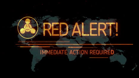 Animation-of-abstract-warning-symbol,-red-alert-immediate-action-required-text-over-map