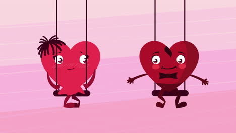 happy valentines day card with hearts couple characters in swings
