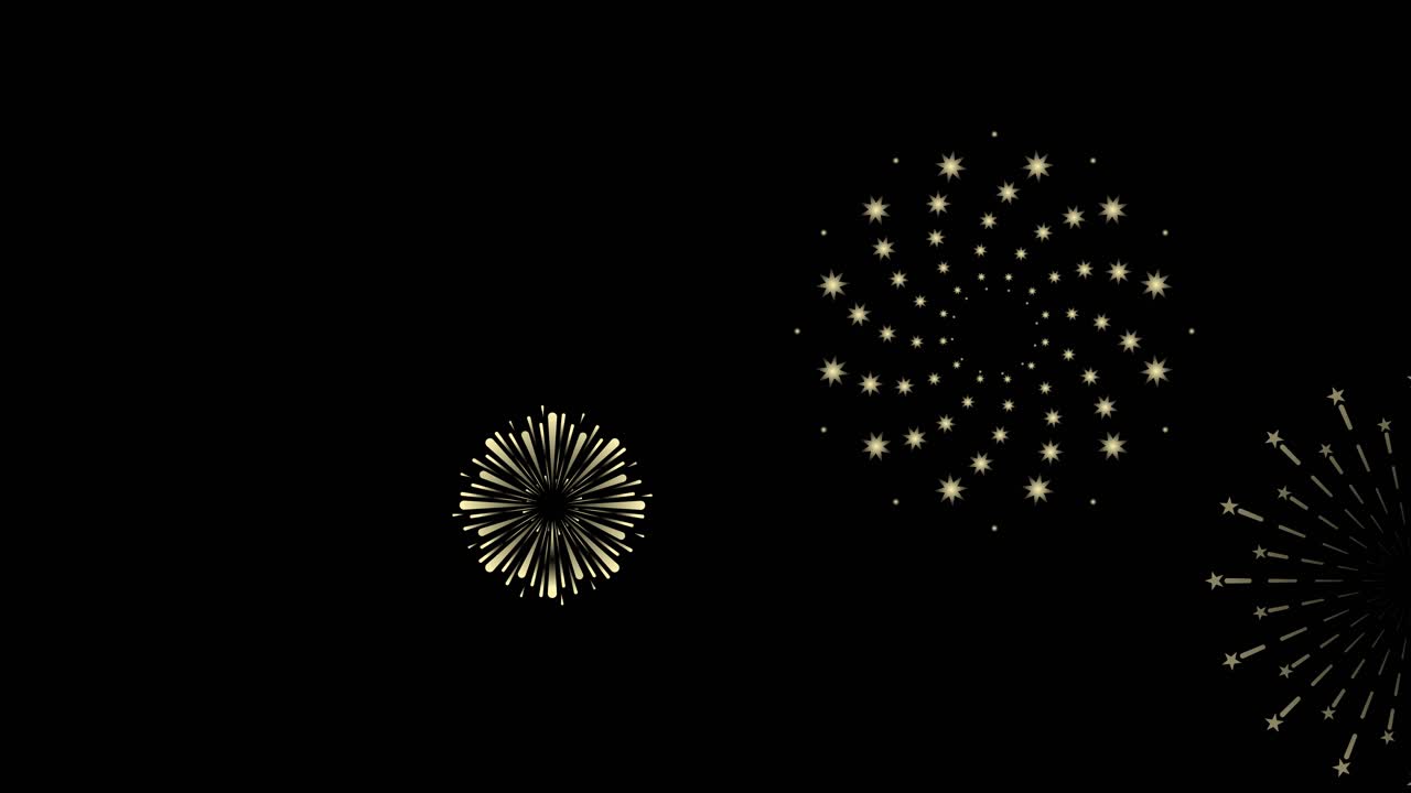Golden firework-like designs animate on black