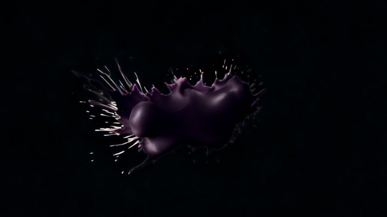 Abstract Dark Purple Liquid Splashing on Black Background