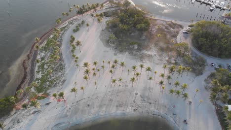 vista aérea del parque de la playa y el océano con muelle deportivo