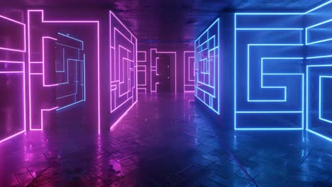neon glowing geometric corridor