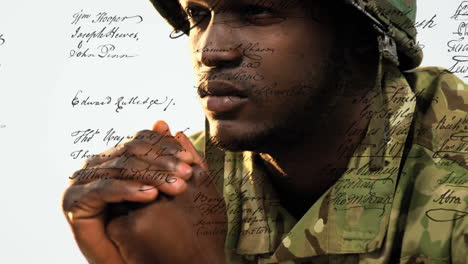 animation of document with text over soldier holding hands