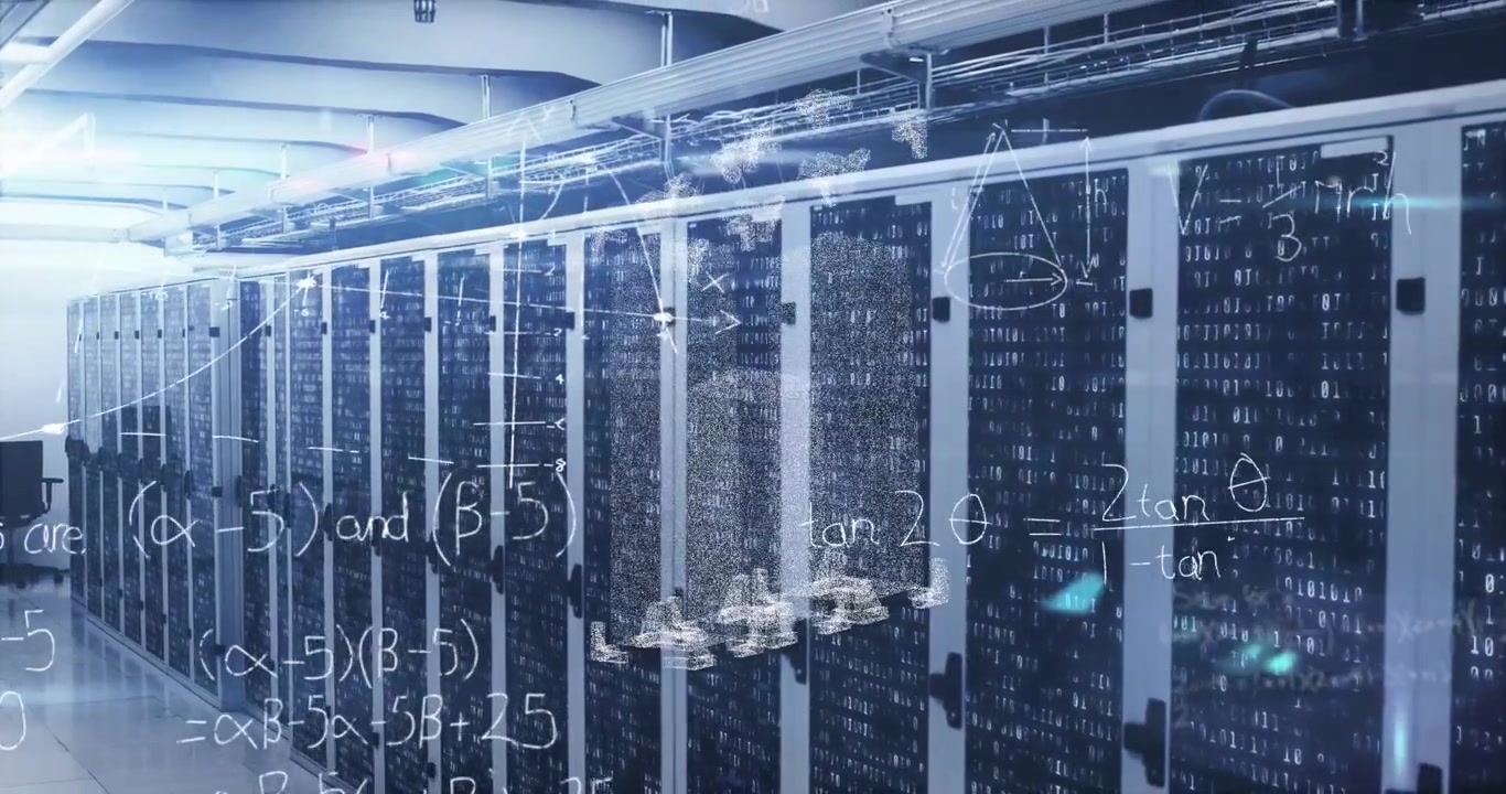 Animation of data processing over server room