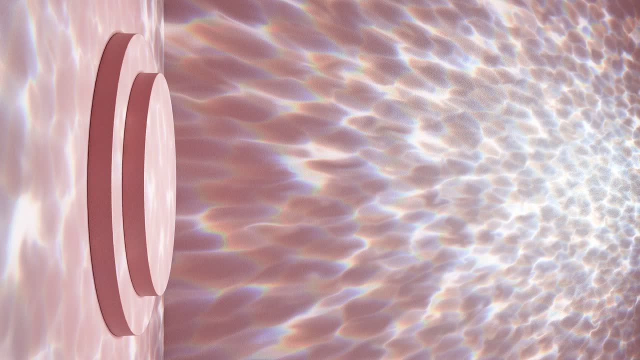 Sfondo etereo con onde rosa e piattaforma centrale verticale.