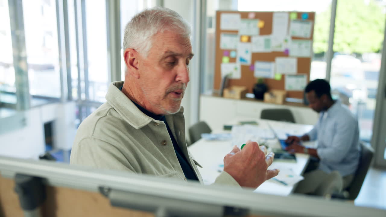 Mature Businessman Explaining and Gesturing in Office