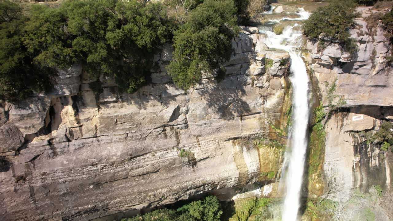 Aerial views of the waterfall of Sallent in the spanish pyrenees after the heavy rains