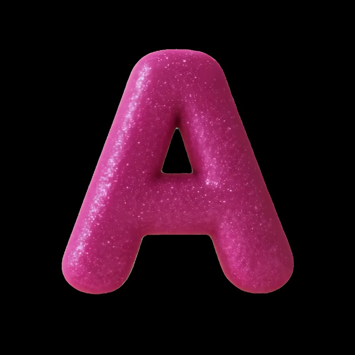 Rotating Pink Glittery Letter A on Black Background