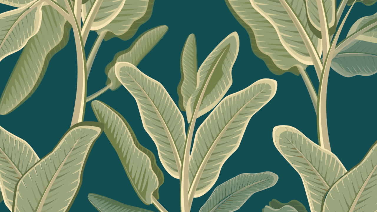 animación de hojas de plantas tropicales sobre un fondo verde