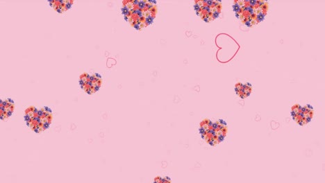 Animación-De-Iconos-De-Flores-Y-Corazones-Rojos-Flotando-Sobre-Fondo-Rosa