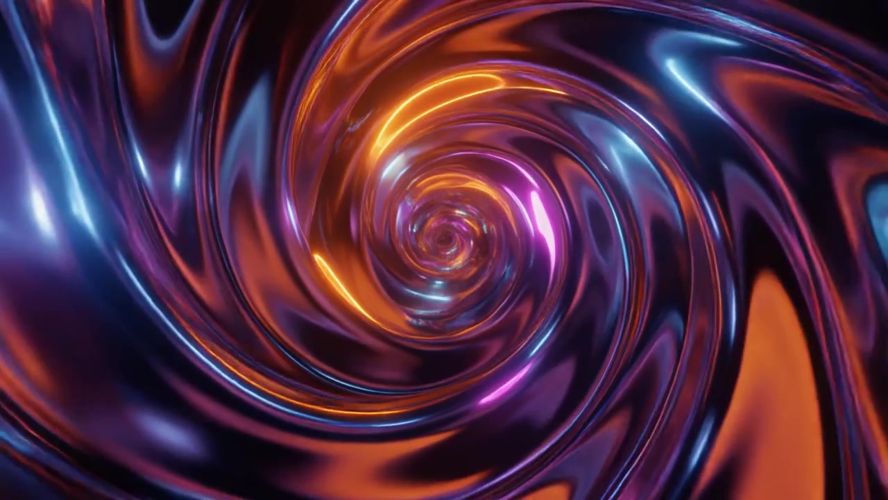 Animazione 3D astratta di un tunnel a spirale metallico luminoso