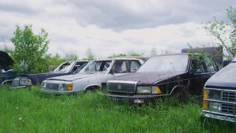 una vieja furgoneta chevrolet y otros coches vintage que han estado sentados durante mucho tiempo dejados a los elementos