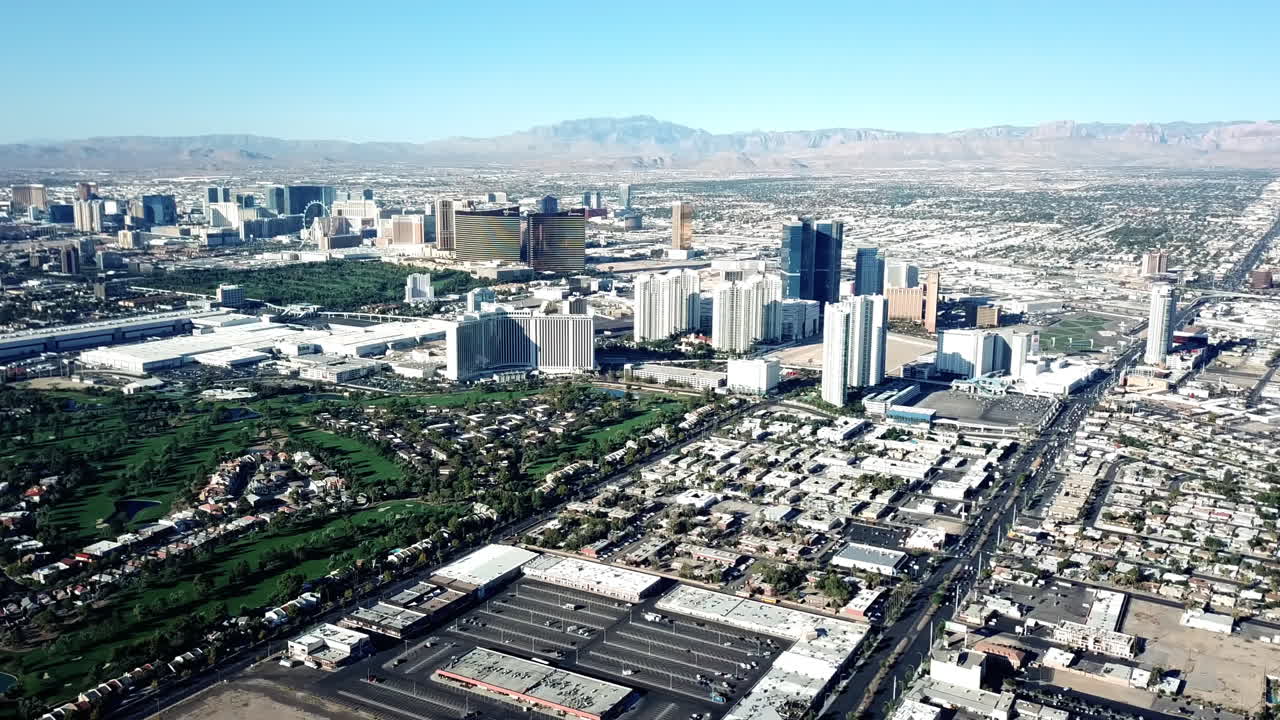 라스베가스 시내 스카이라인의 공중 촬영, 미국 관광 여행 목적지