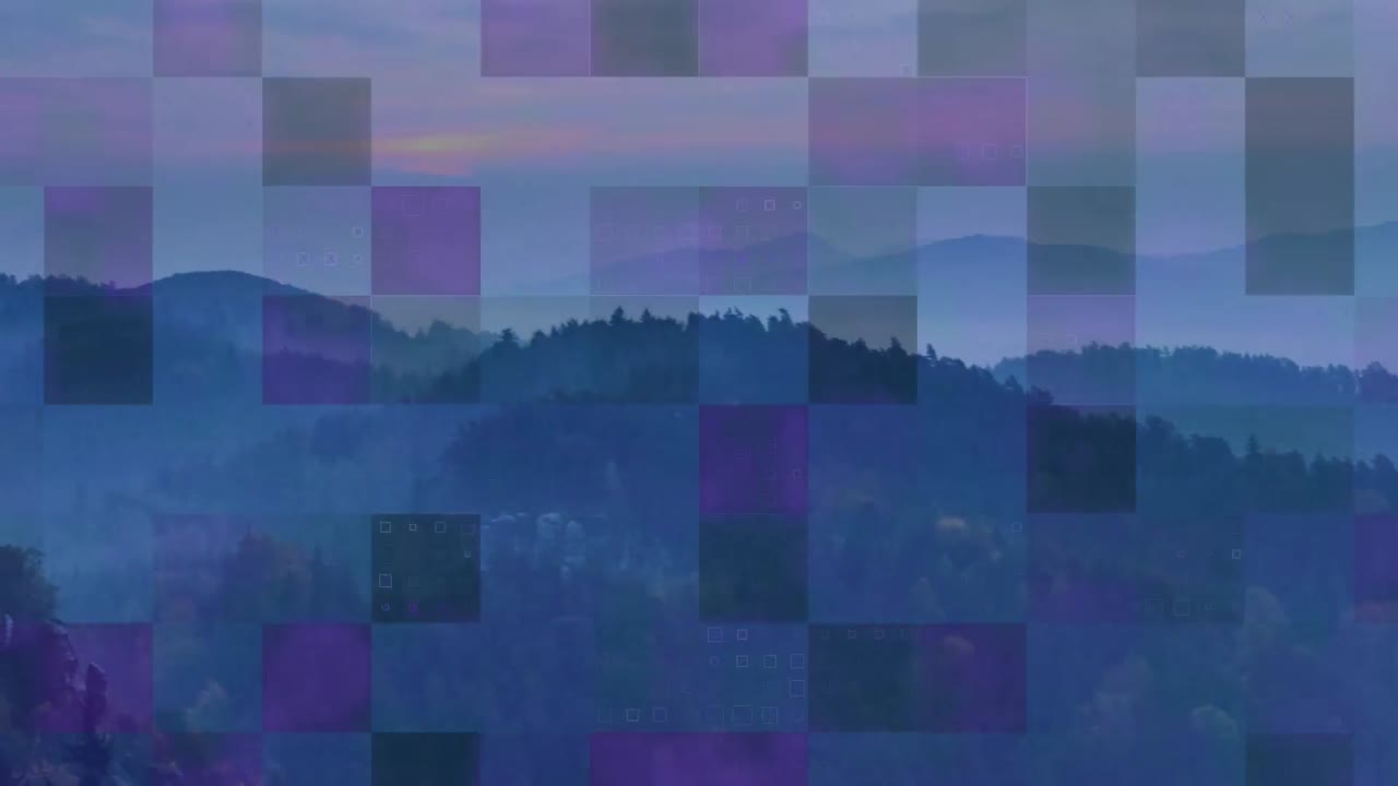 Animation of data processing and icons over landscape