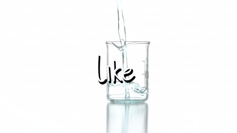 animation of like text over beaker with liquid on white background