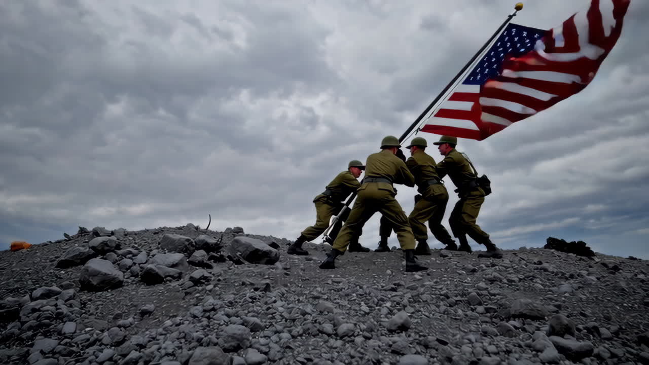 Soldiers Raising the American Flag