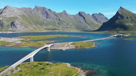 lofoten islands bridge and scenic route in norway, scandinavia - pan right