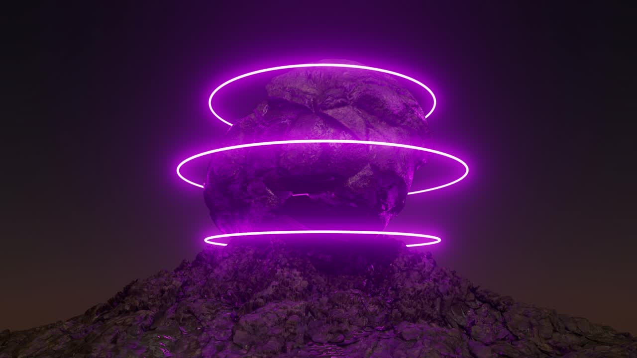 абстрактный цикл неонового кольца 3d каменная сфера вращающийся фон