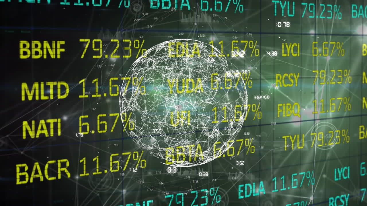 animación del procesamiento de datos y globo sobre el paisaje urbano