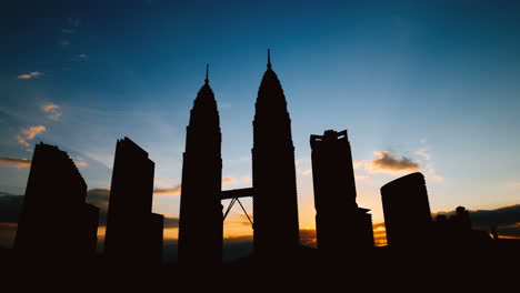 silhouette of kuala lumpur city skyline at sunrise/sunset