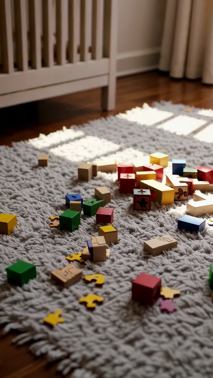 Messy Baby Room with Wooden Blocks
