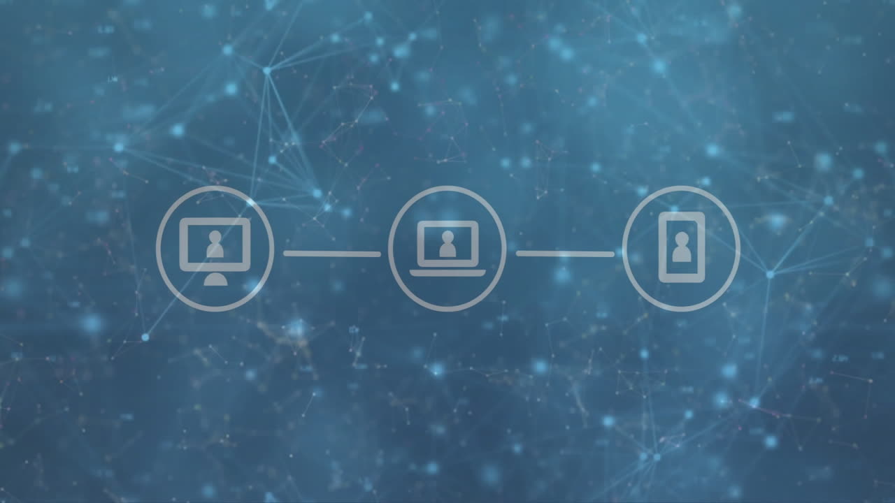 검은색 배경에 아이콘으로 연결 네트워크의 애니메이션