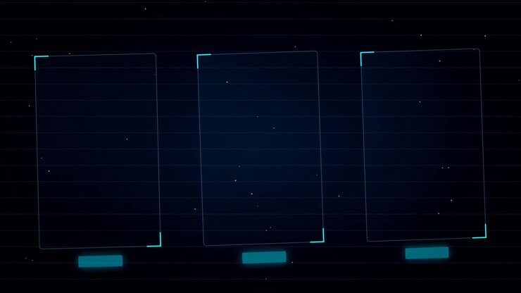 Interface digital com três molduras brilhantes vazias