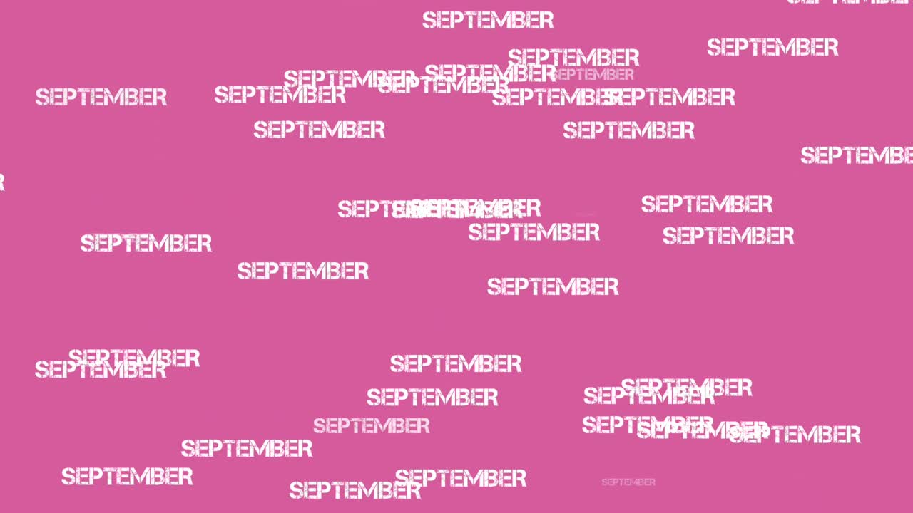 September Text Animation Falling on pink background.Rain of text cartoon animation