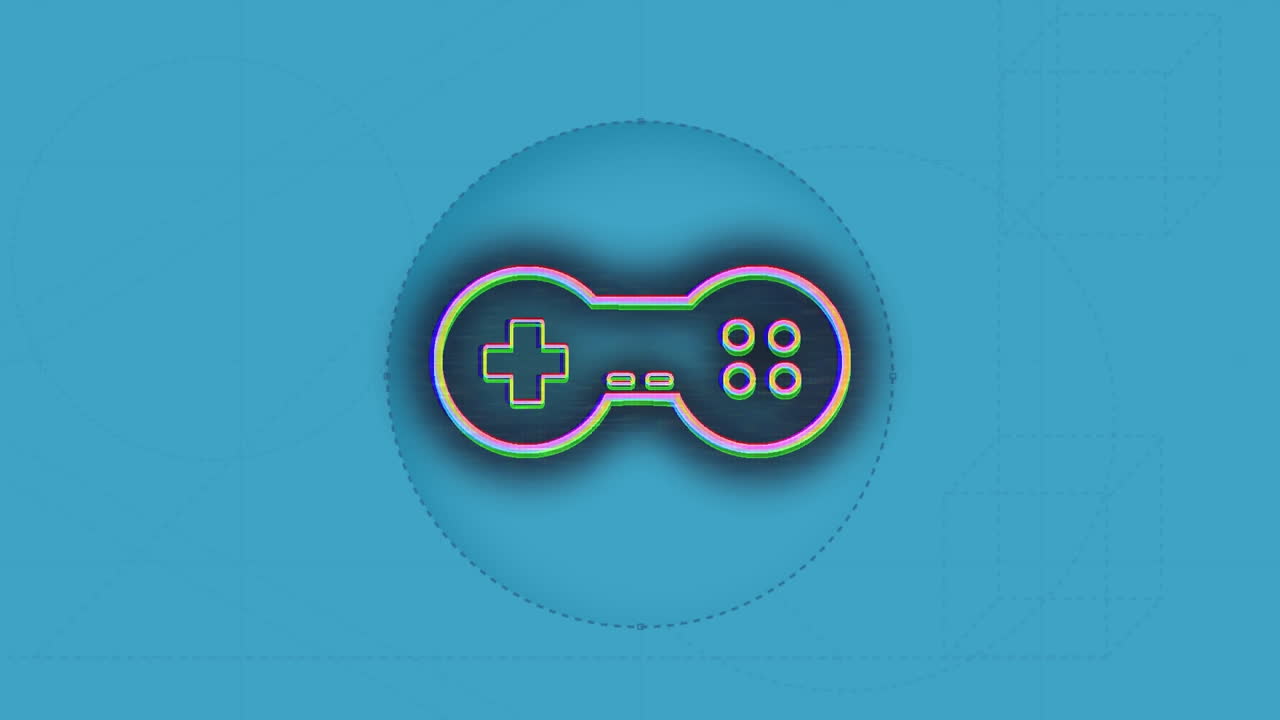 파란색 배경 위에 있는 비디오 게임 패드의 애니메이션