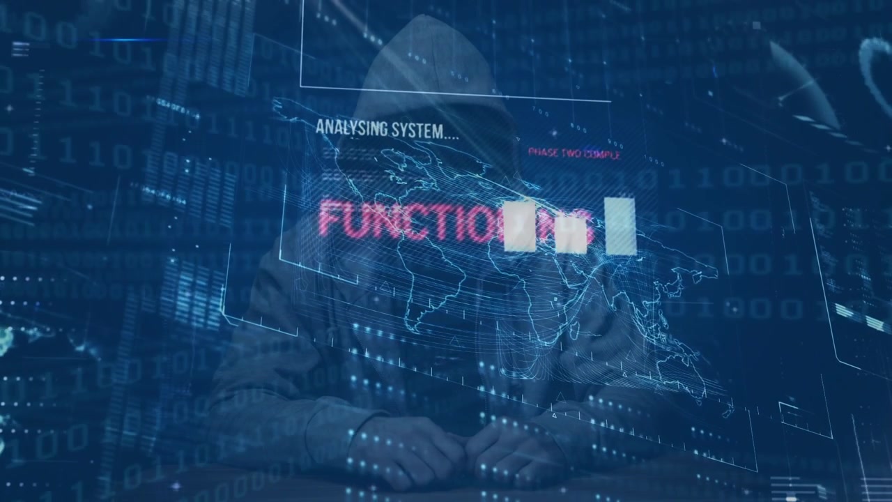 Anonymous Hacker Working on Cyber Security Attack with Digital Interface